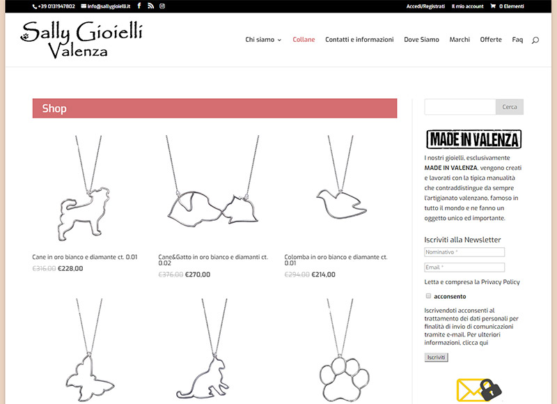 Realizzazione sito di e-commerce gioielli