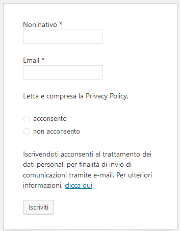 form di iscrizione newsletter